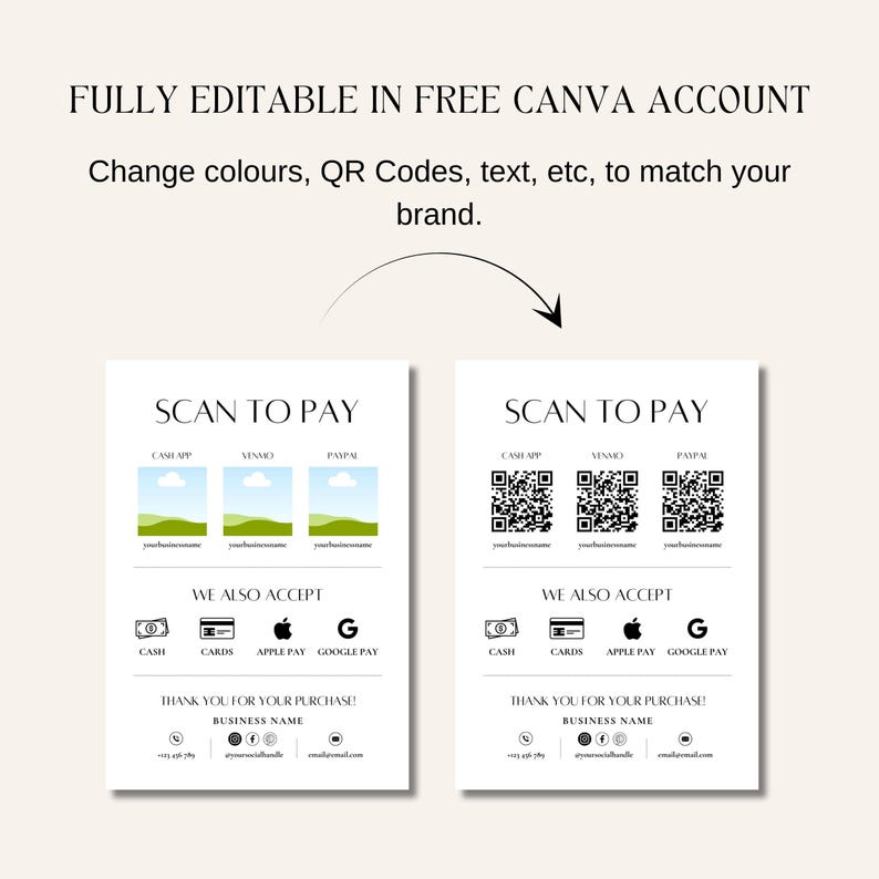 Editable Scan to Pay Sign QR Code Sign Template Canva, Printable ...