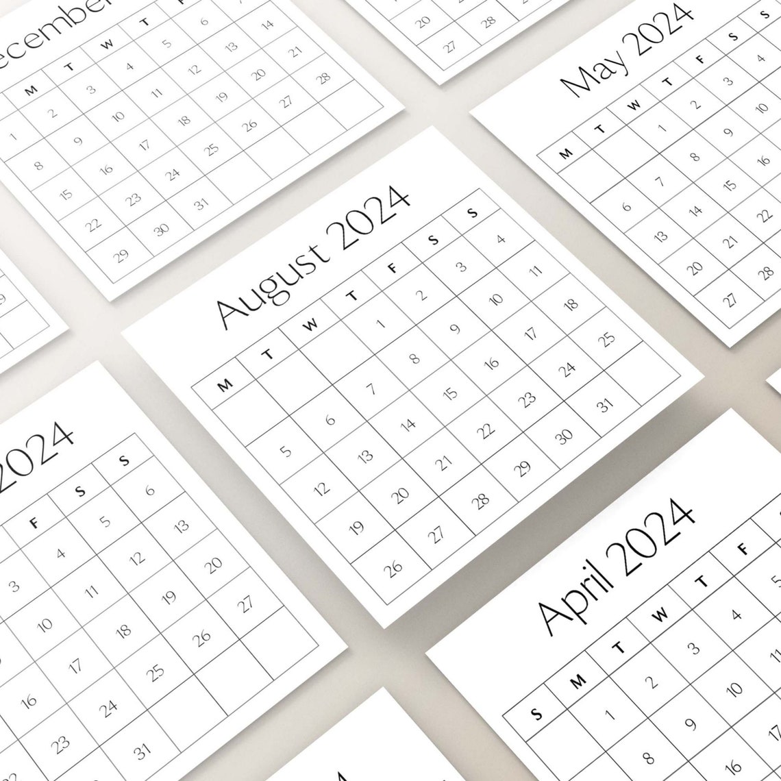 2024 Yearly Calendar, Calendar Cards, Scrapbook Calendar, Planner Cards