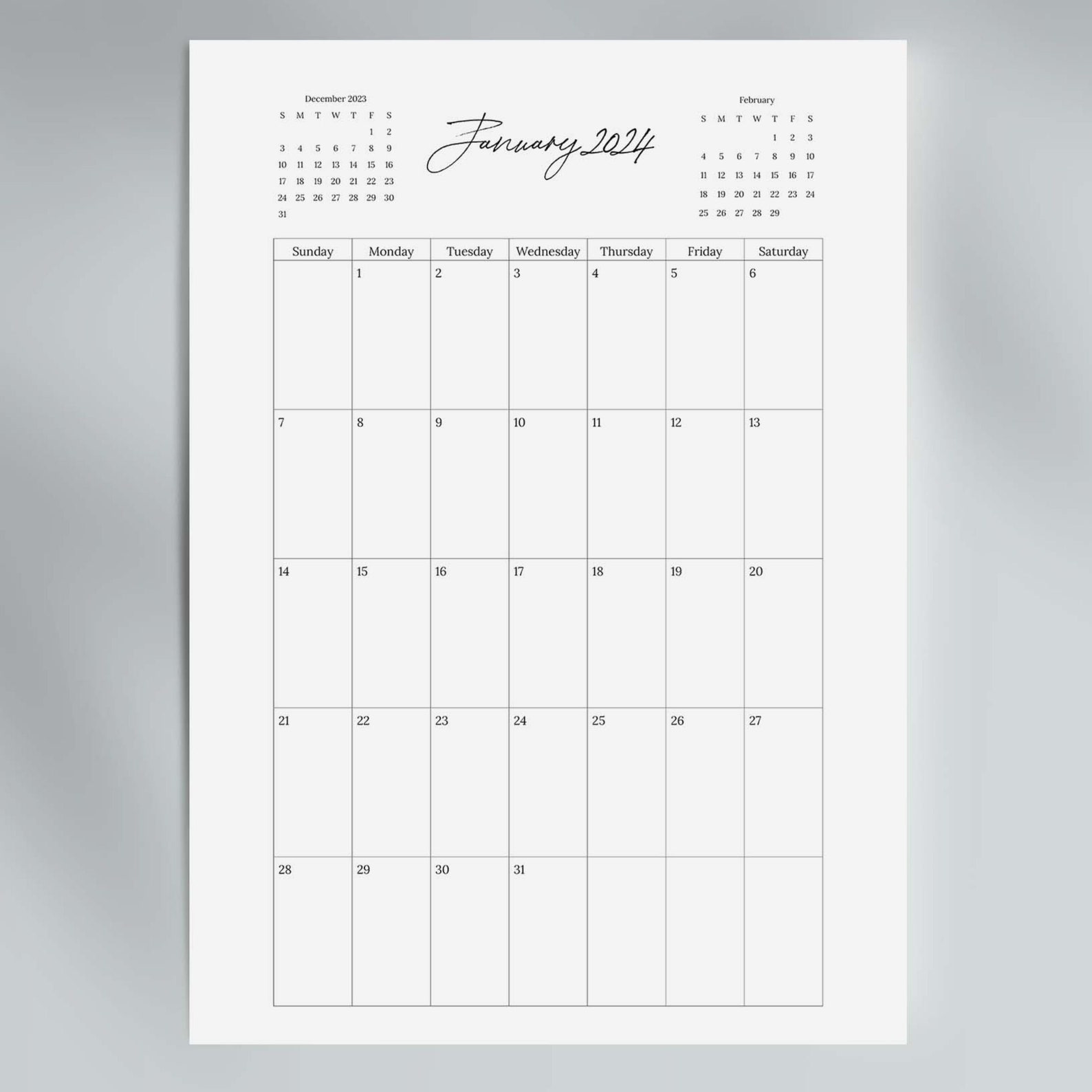 2024 Calendar, 2024 Planner, Year Calendar, Dated Calendar, Year at a