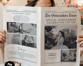 Quinceañera Newspaper Canva Template, Editable Sweet 15 Announcement, Printable Keepsake, Custom Newspaper DIY, Canva Template PLR MRR