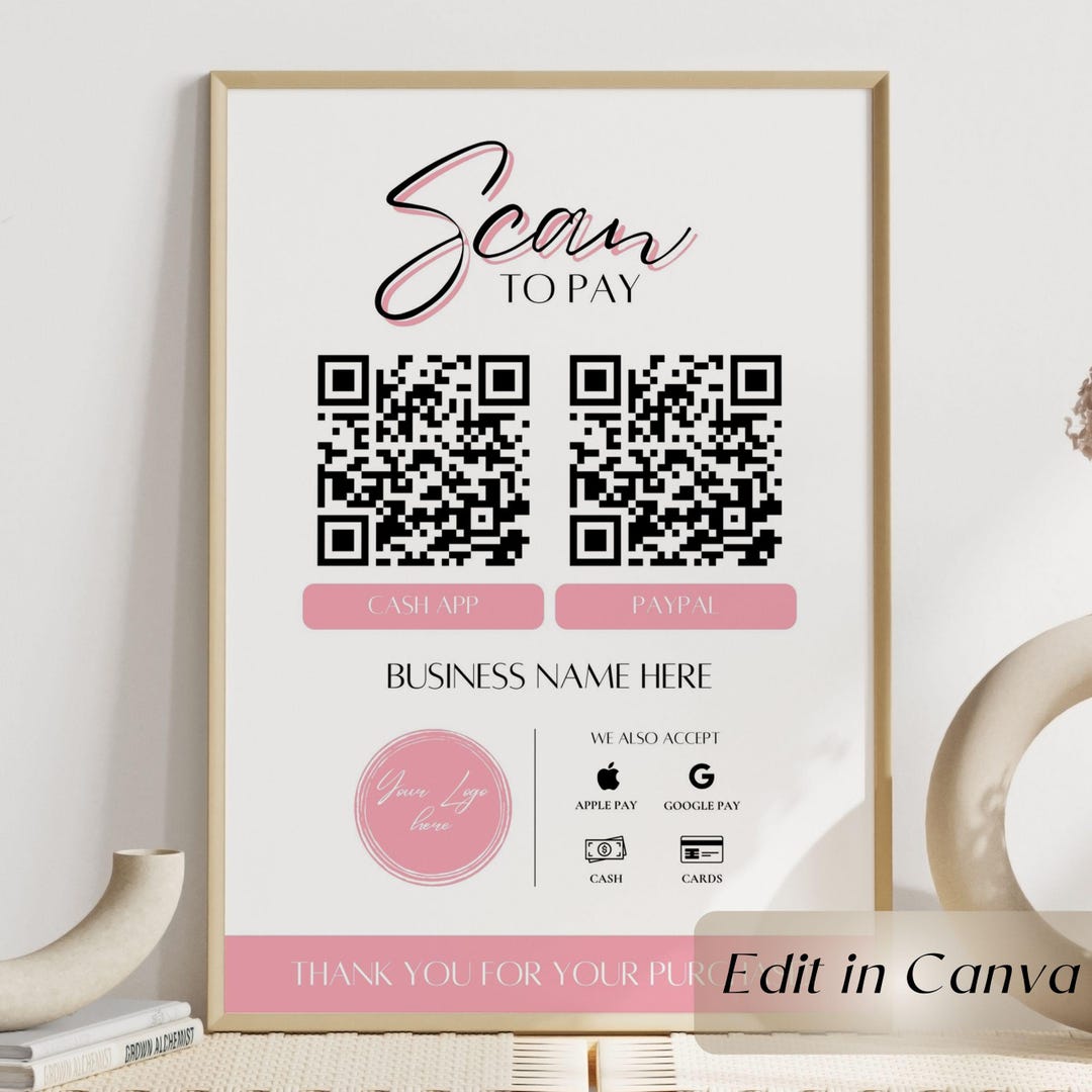 Scan to Pay Editable Sign Canva Template, QR Code Payment Sign, A4 & US ...