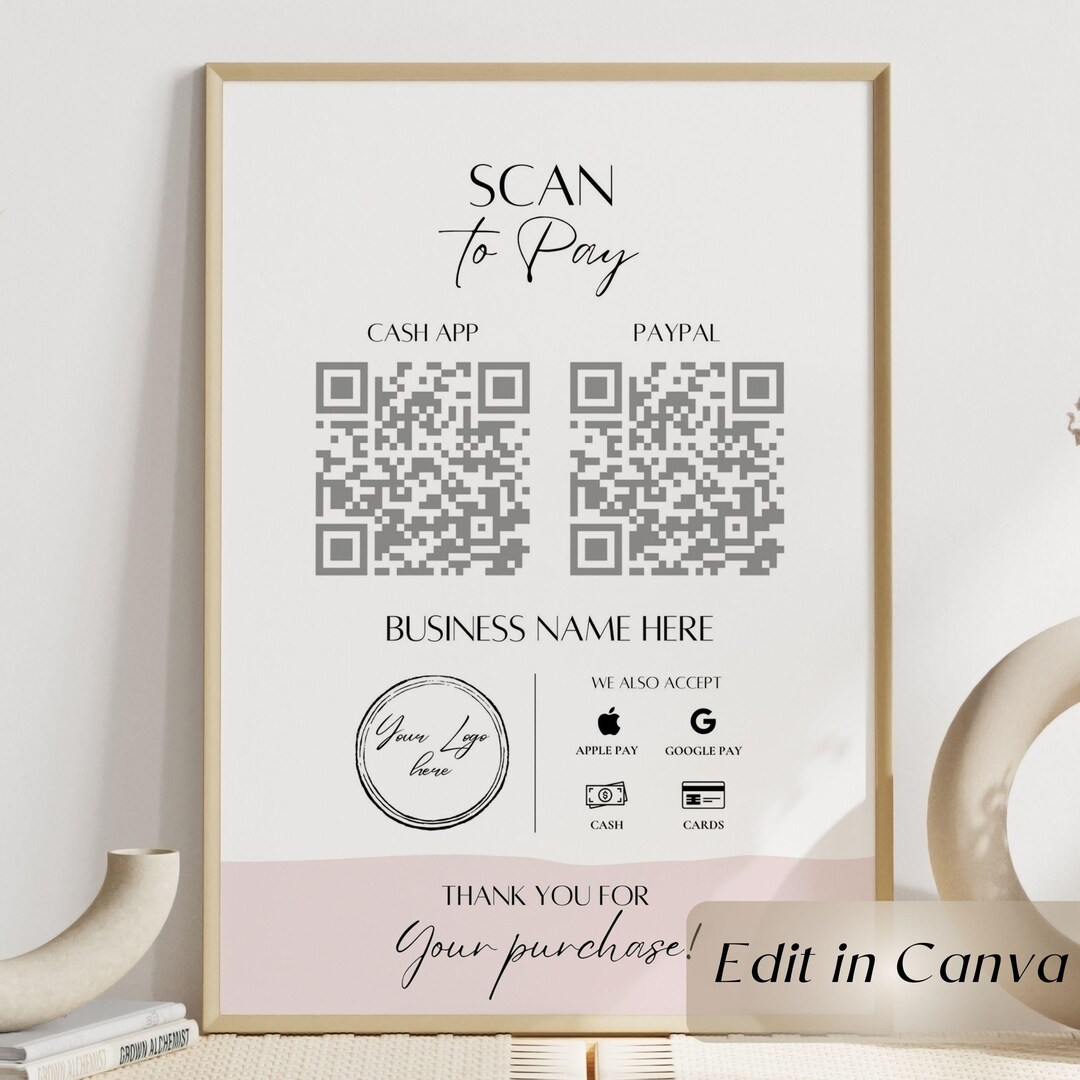 Scan to Pay Sign, Editable QR Code Template, Printable Payment Sign ...
