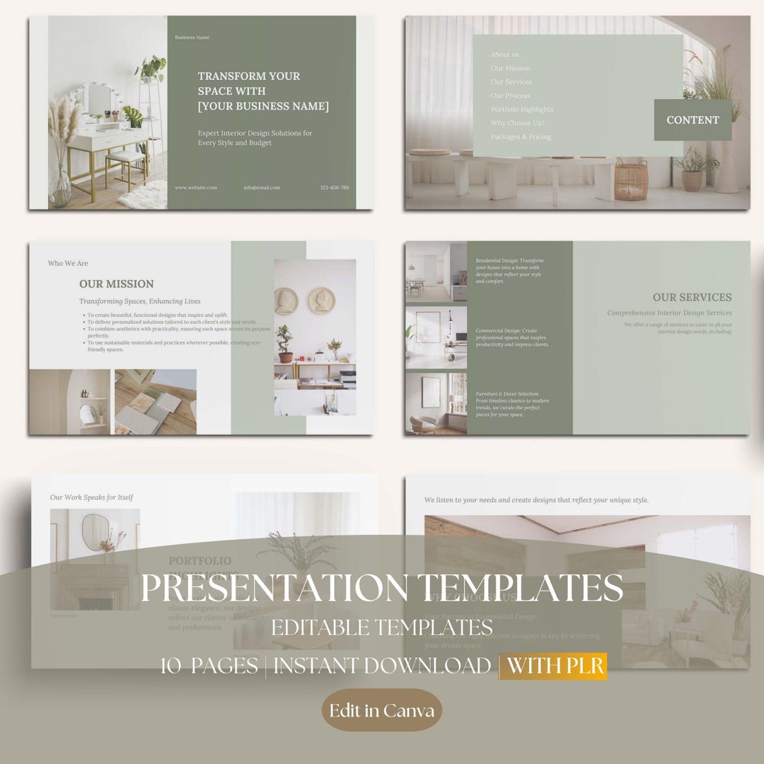 PLR Interior Design Business Canva Presentation Template, Slide Deck ...