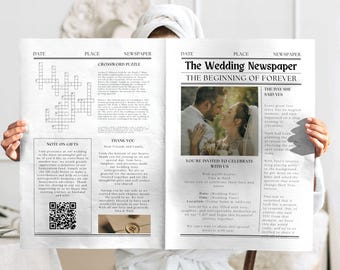 Wedding Newspaper Canva Template with Photo, Wedding Program, Newlywed Times, Editable Newspaper Itinerary, Marriage, Anniversary, Foldable