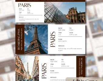 Boarding Pass Canva Template, Custom Editable Ticket, Printable Airline Pass, DIY Travel Surprise, Digital Download Gift Idea