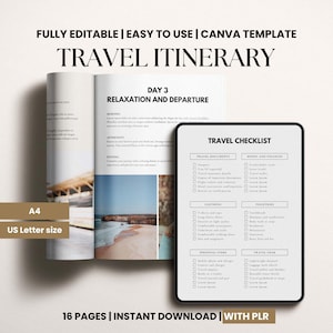 Travel Itinerary Canva Template, Editable Trip Itinerary, Printable Travel Guide, Travel Agent Planner, Vacation Planner, PLR Template