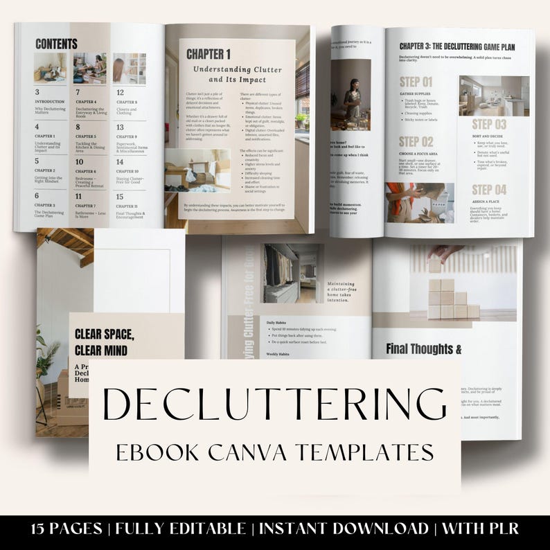 Declutter Your Home Ebook 15 Canva Templates, Editable Minimalist Guide ...