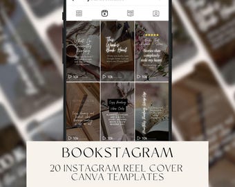 Bookstagram Reel Covers, 20 Aesthetic Canva Templates, Book Lover Instagram Reels, Reading Content Creator Kit
