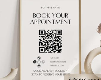 Small Business Sign Canva Template Editable Scan to Book, Printable Appointment Booking QR Code Scannable Sign, Schedule Appointment Sign