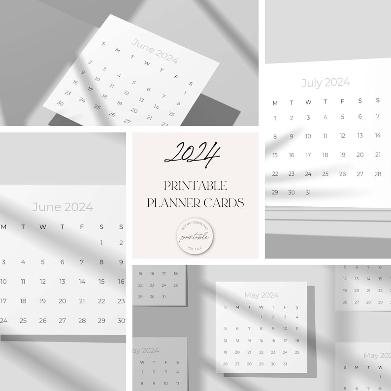 2024 Planner, Mini Calendar Printable, Calendar Cards 2024, Scrapbook
