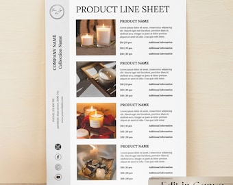 Plantilla moderna de Canva para hoja de una página, folleto de catálogo de productos, hoja imprimible para mayoristas, tamaño A4 y carta (EE. UU.), descarga instantánea, información del producto