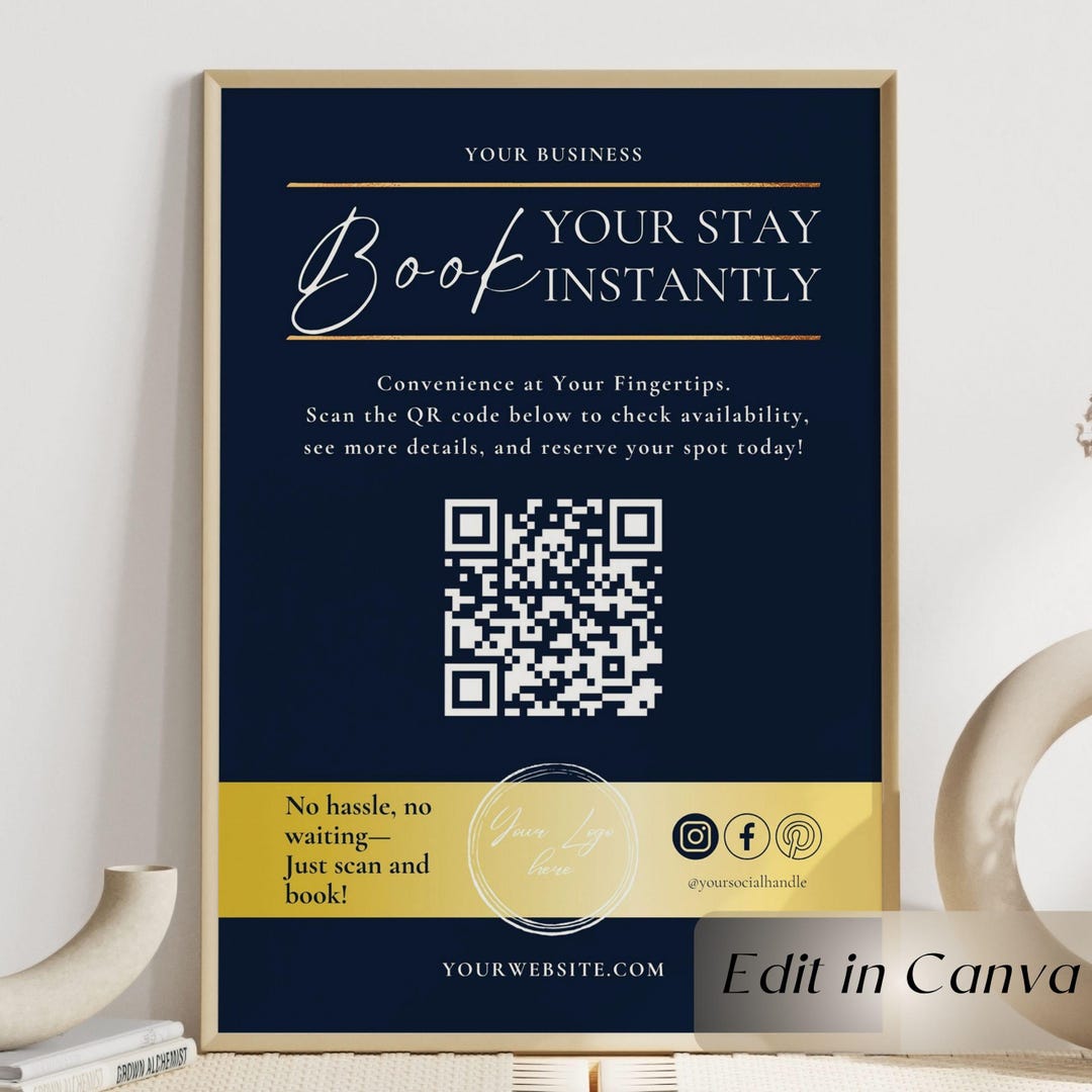 Scan to Book Sign Canva Template, QR Code Booking Sign, Editable ...