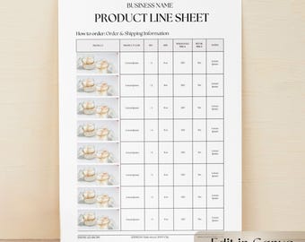 Modèle de fiche technique sur toile, catalogue de gros modifiable, fiche produit de vente, modèle de liste de prix, guide commercial pour petits magasins