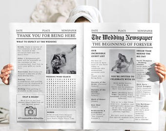 Wedding Newspaper Editable, Stylish Canva Template, Printable Wedding Program, Unique Wedding Keepsake, Modern Love Story, PLR MRR Template