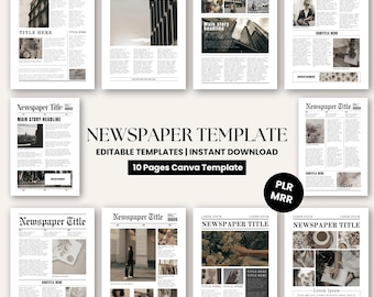Newspaper Canva Template PLR MRR, Newspaper Printable, Wedding Program, Editable Newspaper, Vintage Newspaper, Newspaper Program, Birthday
