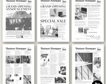 PLR MRRビジネスアナウンスメント新聞、モダンな企業ニュースレターテンプレート、カスタマイズ可能なA4およびUSレターサイズ、レトロな新聞テンプレート