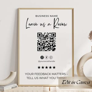 Editable Leave Us a Review Canva Template QR Code, Printable Google Review Sign Canva, Facebook Review QR Code Small Business Request Review