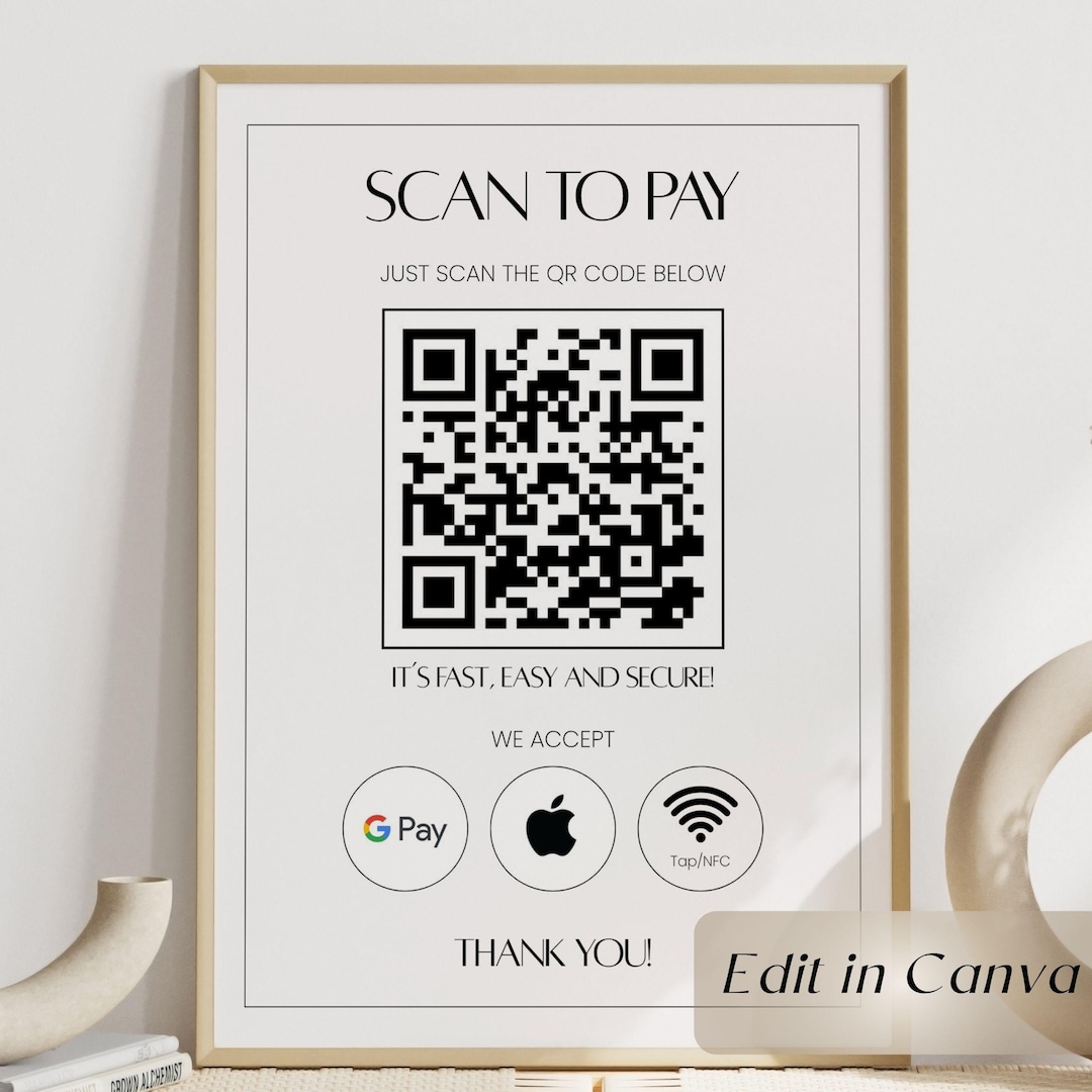 Scan to Pay Sign Canva Template, QR Code Simple Sign Canva, Minimal ...