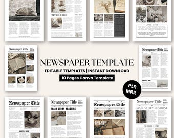 Newspaper Canva Template PLR MRR, Versatile Business Newspaper, Editable Printable Newspaper, Anniversary, Wedding, Books Newspaper