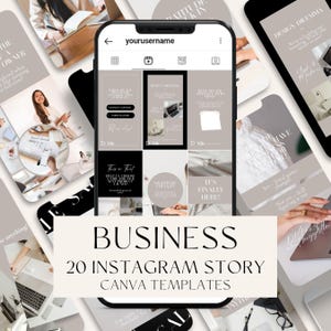 20 Instagram Story Templates, Clean Aesthetic Social Media Templates, Modern Visuals, Neutral Business Templates, Editable Canva Templates