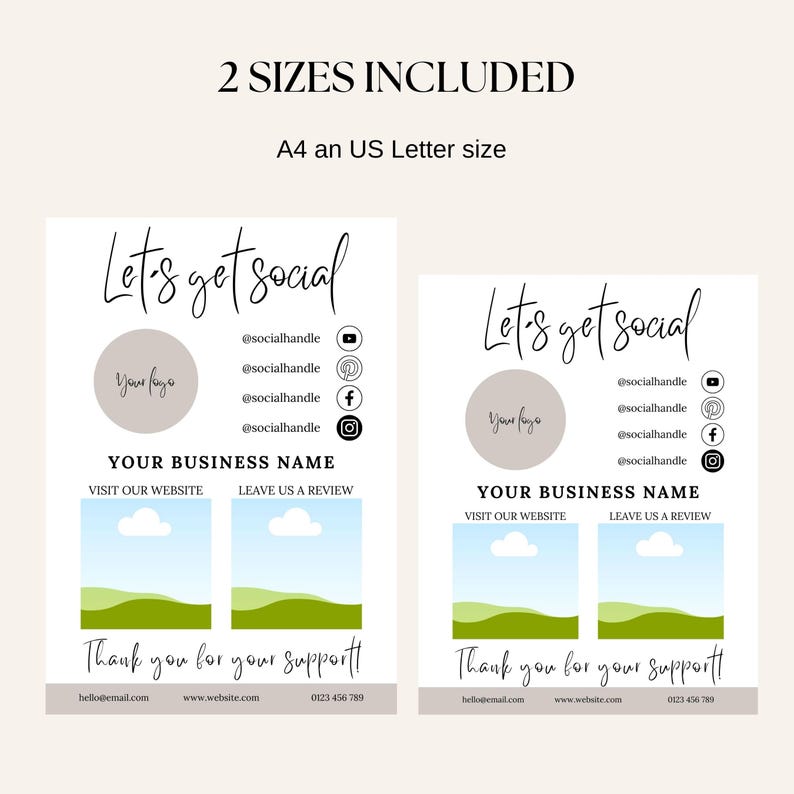 Lets Get Social Printable Sign, Follow Us Canva Template, QR Code Sign ...