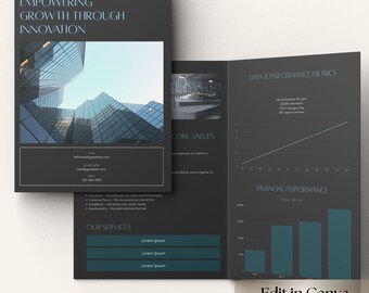 Company Presentation Bifold Canva Template, Editable Business Brochure, Corporate Profile Design