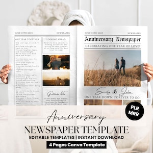 Couples 1st Year Anniversary Newspaper Poster, First Year Wedding Gift, Personalized Newspaper Printable, Canva Newspaper Template, PLR MRR