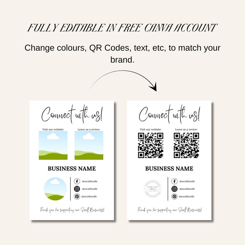 Social Media Sign Canva Template, QR Code, Editable Small Business Sign ...