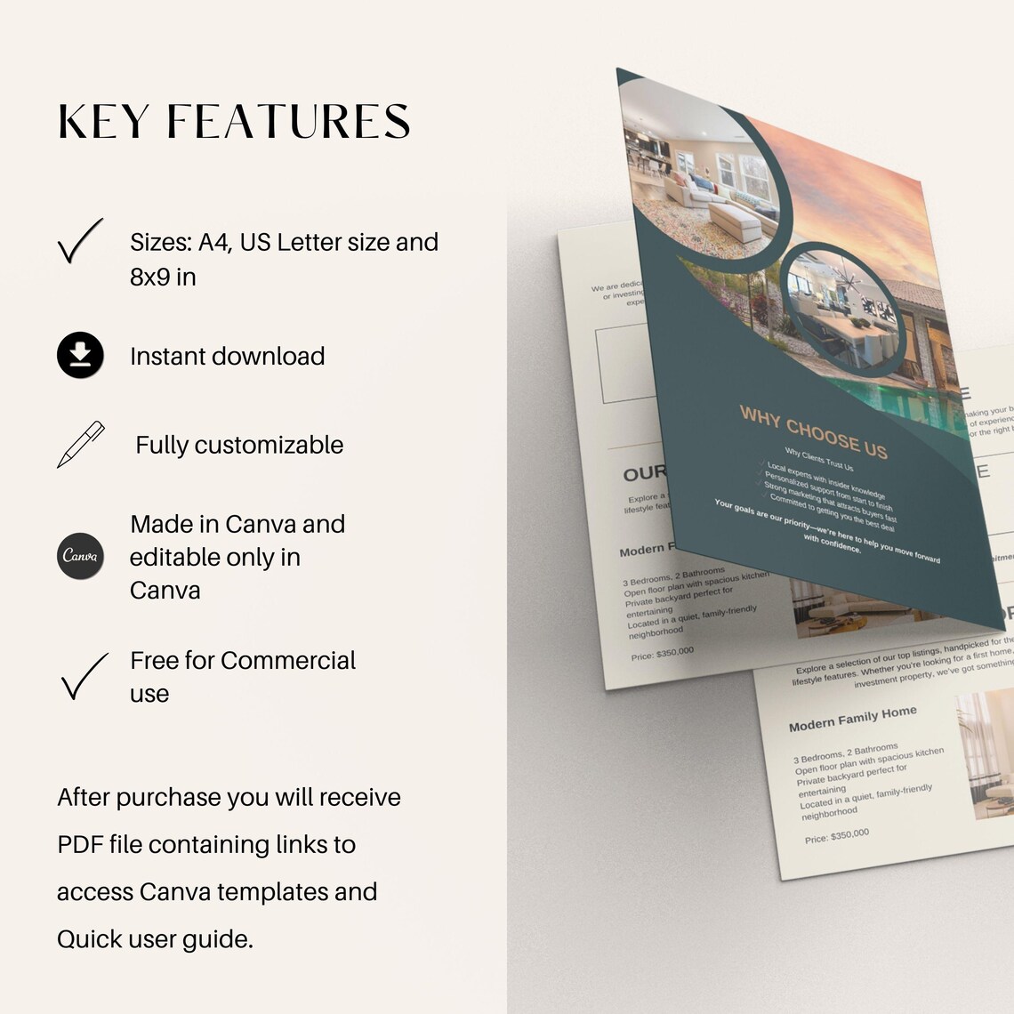 Real Estate Bifold Brochure Canva Template, Property Services and Price ...