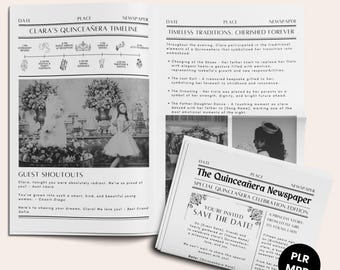 Quinceañera Newspaper Save the Date Canva Template, Editable Invitation for Sweet 15 Photoshoot, Custom Announcement for Quinceañera Party