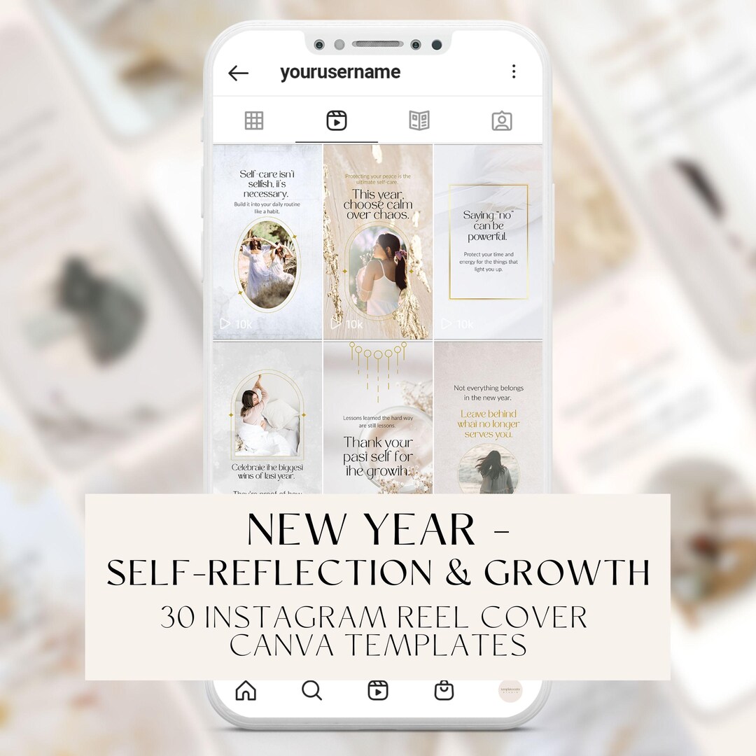 Elegant 30 IG Reel Cover Templates, Bright White & Gold Canva, New Year