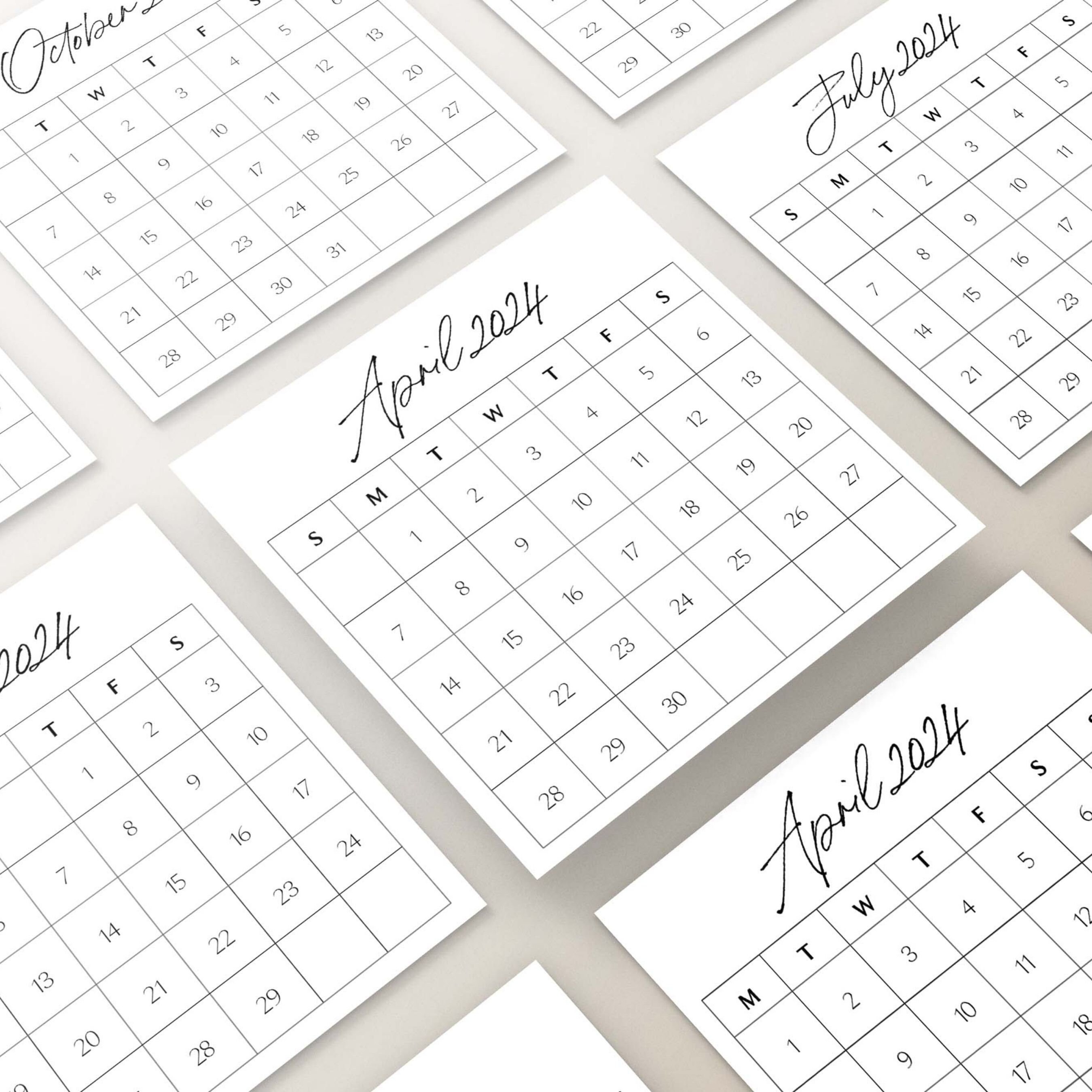 Calendar Cards for Scrapbook, Small Calendar 2024, Planner Cards 2024