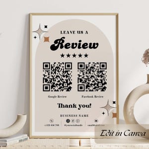 Leave Us a Review Retro Sign Canva Template, Editable QR Code, Social Media Sign, Business Review Request, Retro Business Sign, QR Code