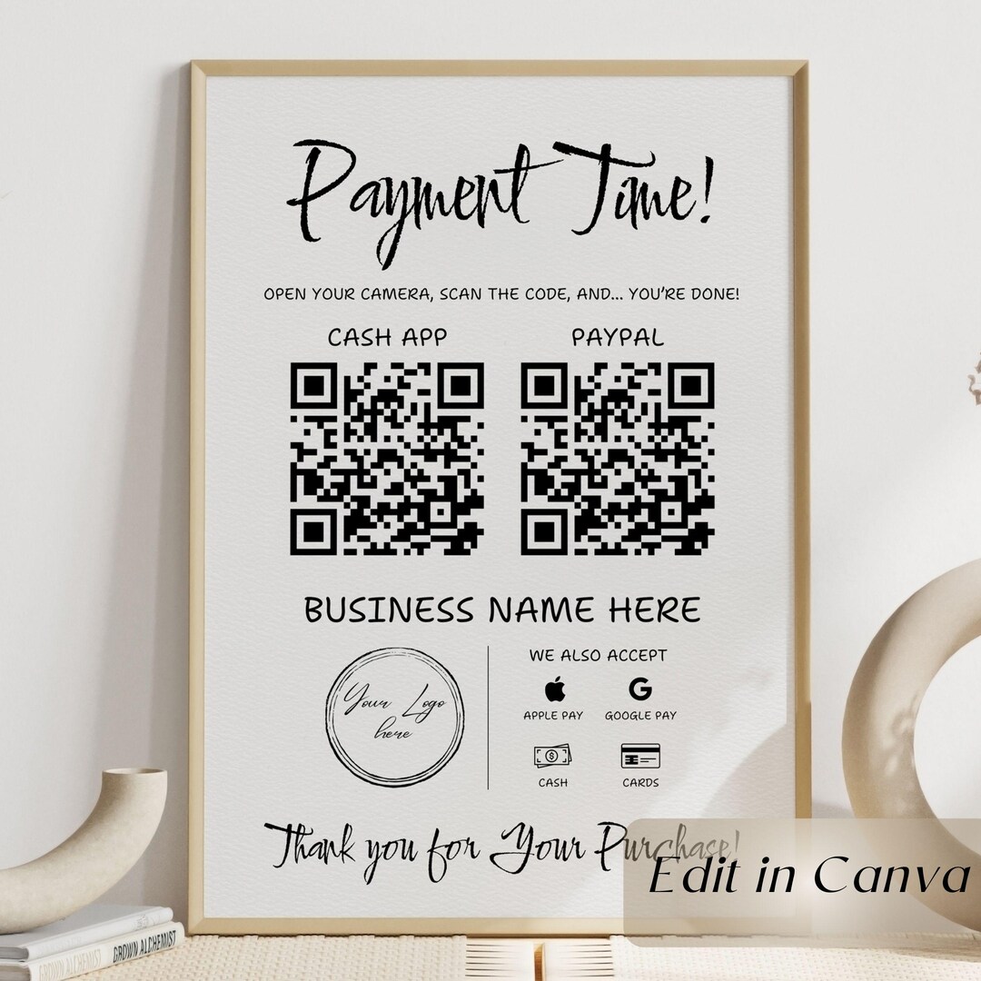 Scan to Pay Sign, Editable QR Code Template, Printable Payment Sign ...