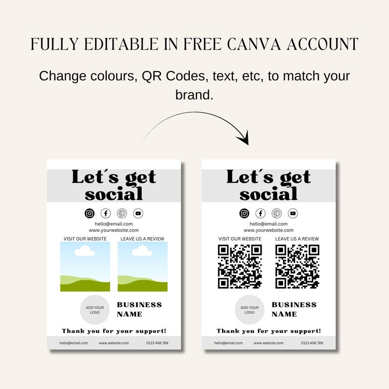 Lets Get Social Canva Template Sign, Social Media Sign, Leave Us a ...