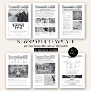 May include: A newspaper template with six pages, featuring a special Quinceañera celebration edition. The design includes sections for announcements, timelines, and guest directions. The template is editable and available for instant download.