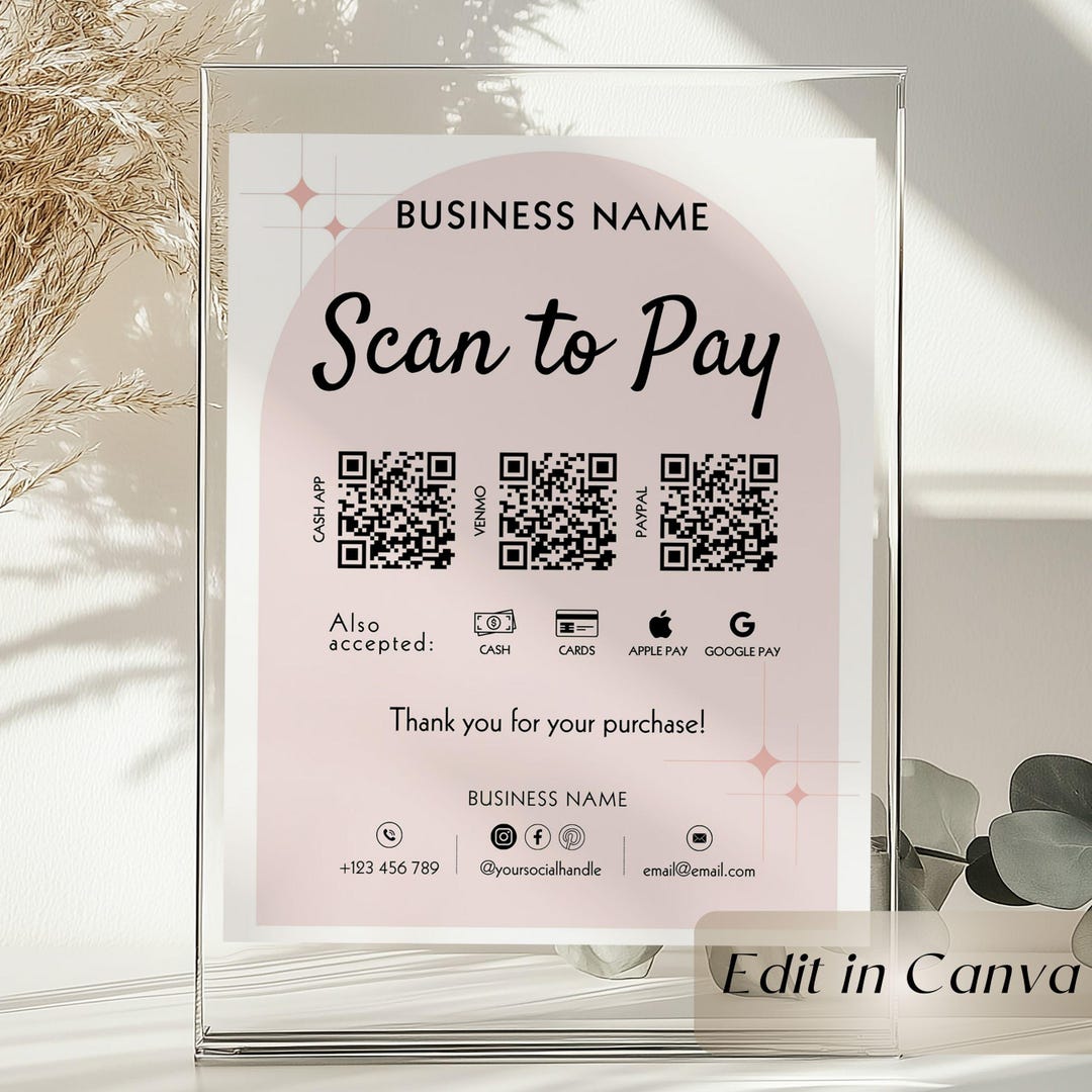 Scan to Pay Sign Canva Template, Editable Business QR Code Payment Sign ...