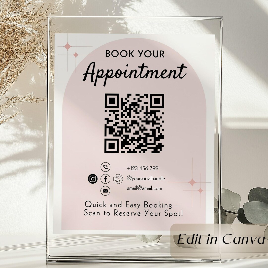 Appointment Sign Canva Template, Pink Editable QR Code Booking Sign, A4 ...