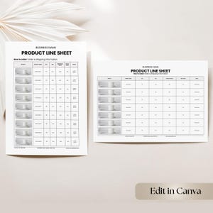 Einfaches Linienblatt Canva-Vorlage, Produktkatalog einer Seite, A4 und US Letter, vertikal, horizontal, bearbeitbar, Großhandelsblatt, anpassbar
