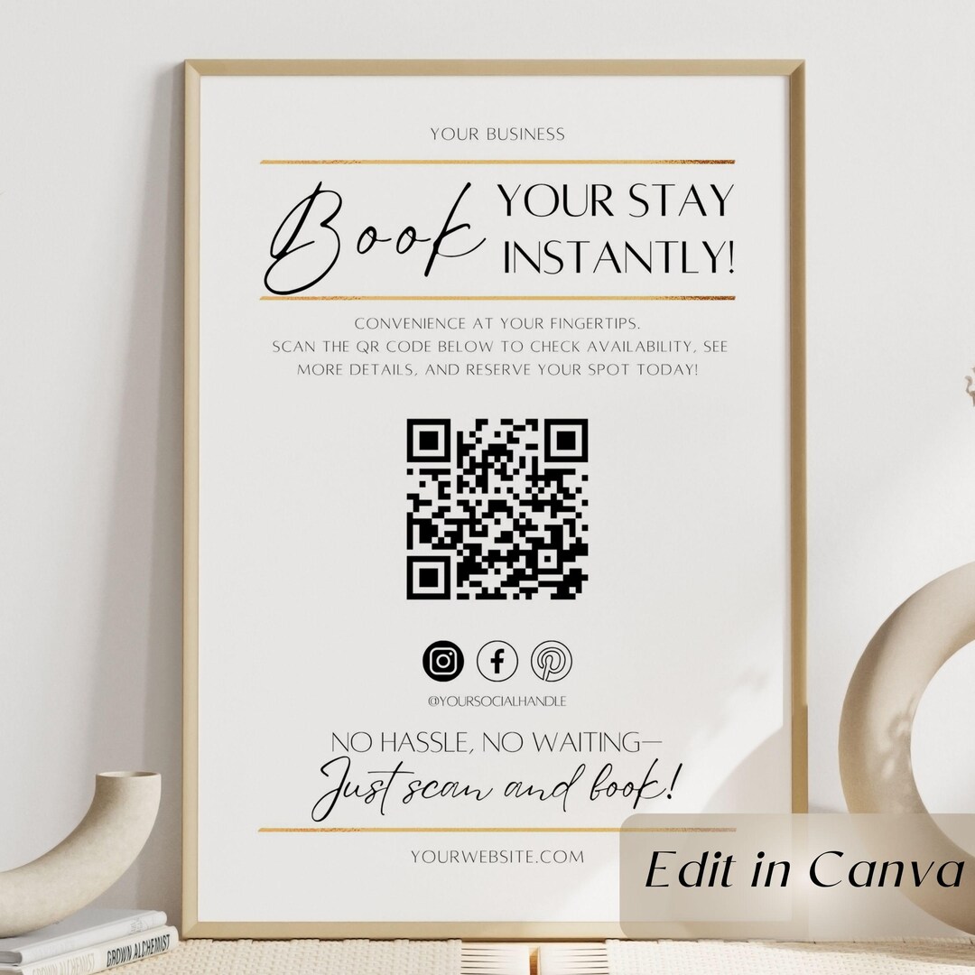 Scan to Book Sign Canva Template, Editable QR Code Booking Sign, A4 ...