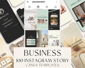 100 Business Story Instagram Templates for Entrepreneurs, Editable Canva Posts for Social Media & Marketing Strategies, Small Businesses