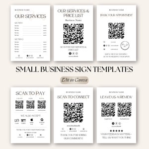 Small Business Sign Bundle Templates, Price List, Scan To Pay, Printable Pricing Guide, Canva Template, QR Code Sign, DIY Social Media Sign
