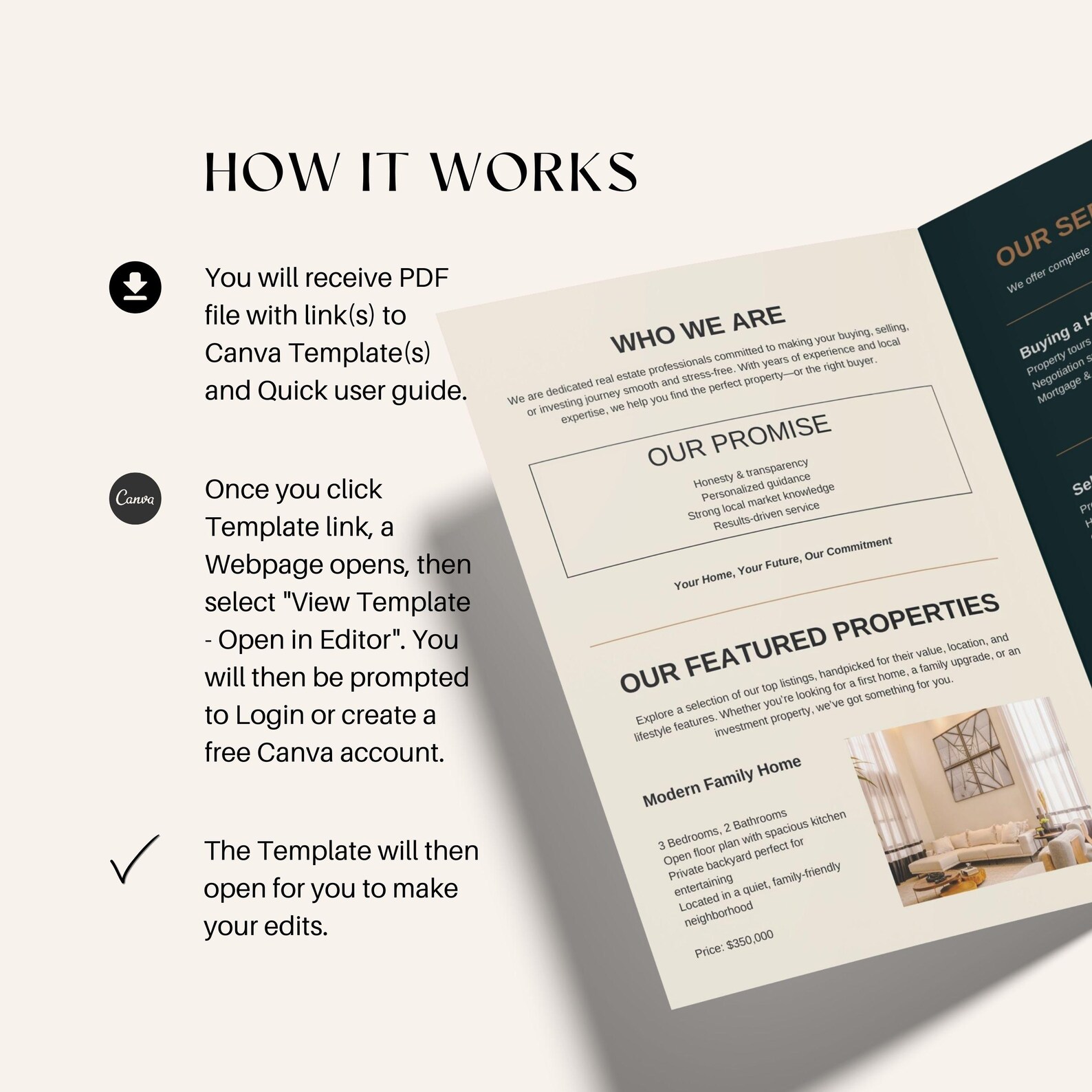 Real Estate Bifold Brochure Canva Template, Property Services and Price ...