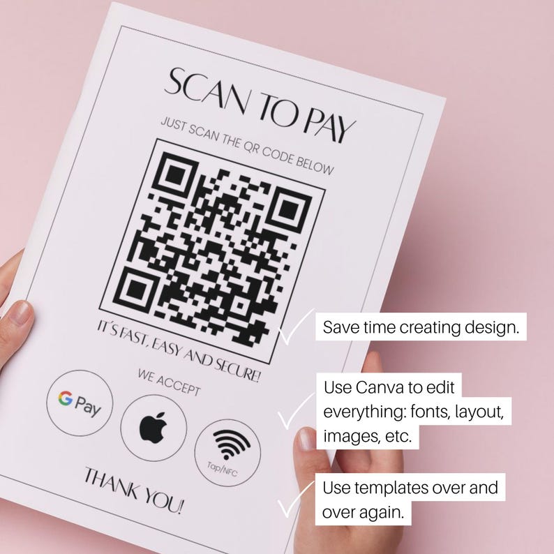 Scan to Pay Sign Canva Template, QR Code Simple Sign Canva, Minimal ...