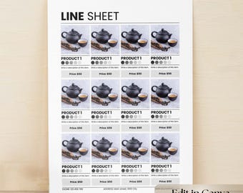 One Page Line Sheet Canva Template, Editable Wholesale Price List Product Sales Sheet, Customizable Catalog, Digital Download Small Business