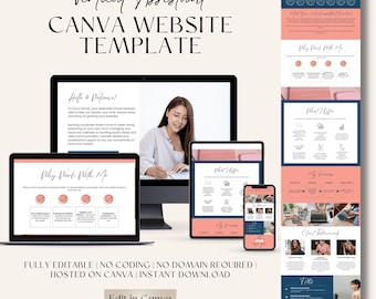 Virtual Assistant Canva Website Template, Editable One Page Design for VA, Social Media Manager, Business Site