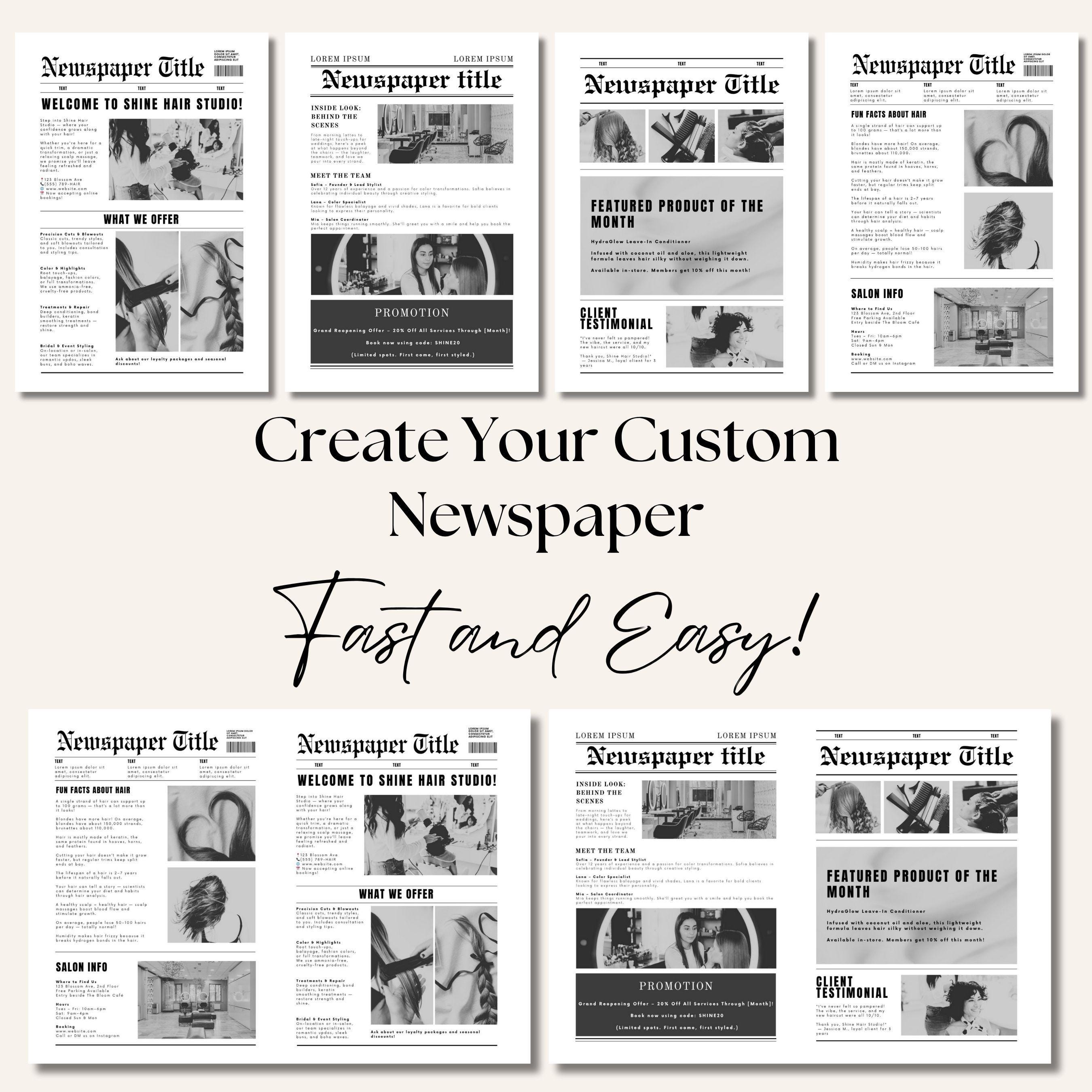 Hair Stylist Newspaper Canva Template With PLR, Hair Salon Newsletter ...