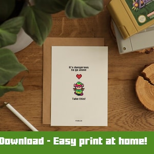 Legend of Zelda card Printable | Valentines day card  Link heart dangerous to go alone take this| love | Fanart | 8bit | Instant download