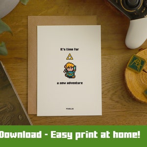 Carta di Legend of Zelda stampabile | Link nuova avventura | celebrazione | Lacrime del Regno | Arte dei fan | 8 bit | Stampa con download immediato a casa