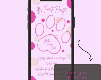 It's Time to Pawty, Dog Birthday Party Invitation, Phone Invitation, Canva PRO Template, Birthday Electronic Invite, Text Invite
